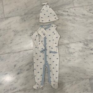 Starting Out White and Blue Elephant Pajama Footie Set Size 3 months